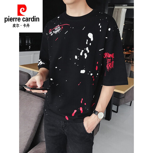皮尔卡丹（pierre cardin） 短袖男T恤潮流胖子冰丝加肥加大码新款个性宽松涂鸦潮牌短袖上衣 719T恤 3XL