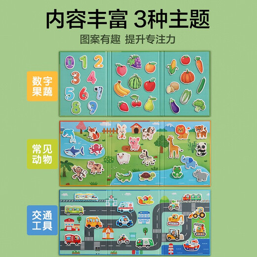 星星舟早教磁力拼图玩具3-6岁宝宝入门级拼板女孩认知书生日礼物 【2本装】数字果蔬+交通