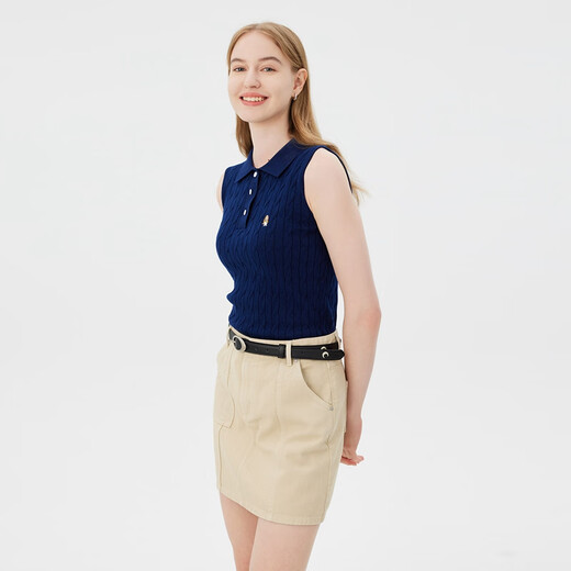 Hush Puppies【舒适全棉】暇步士女装秋季复古休闲纯棉绞花针织背心吊带 196深蓝 M