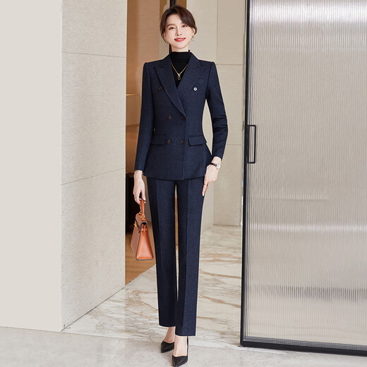 Sugargirl Autumn and Winter Small Suit Suit Women's Casual Commuting Professional Wear Women's Suit Jacket Teacher Workplace Manager Formal Wear Navy Blue Suit + Pants L