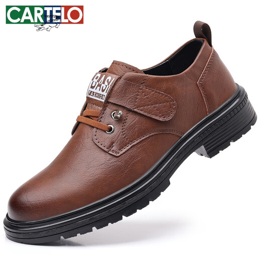 卡帝乐鳄鱼（CARTELO）男鞋2025秋冬新款男士真皮休闲商务软底加棉皮鞋男增高底帮工装鞋 9909黑色加绒款 38