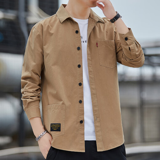 Romon reines Baumwollhemd Herren-Langarm-Arbeitskleidung Herrenhemd japanische lässige lockere obere Frühlings- und Herbstjacke Neue Herrenkleidung hellblau langärmlige XL 135-155jin [Jin ist 0,5 kg]