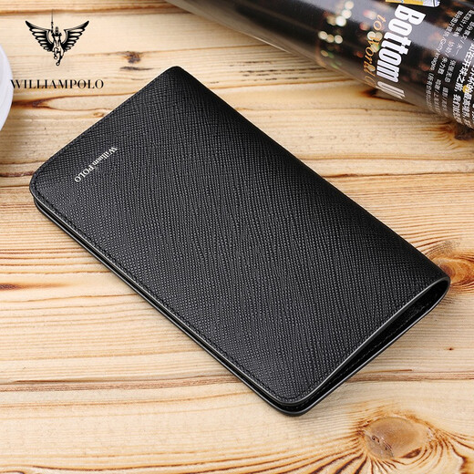 
WILLIAMPOLO Emperor Paul 17cm men's long wallet card bag thin style without folding whole 100 yuan cowhide card bag black cross pattern simple length 17.2cm
