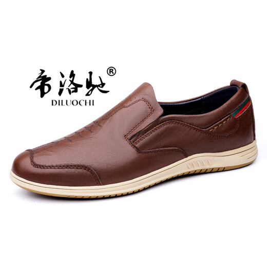 Diluochi spring and summer new genuine leather casual leather shoes men's beanie shoes British men's head layer cowhide fashionable driving shoes brown foot cover 9711 38 leather shoe size