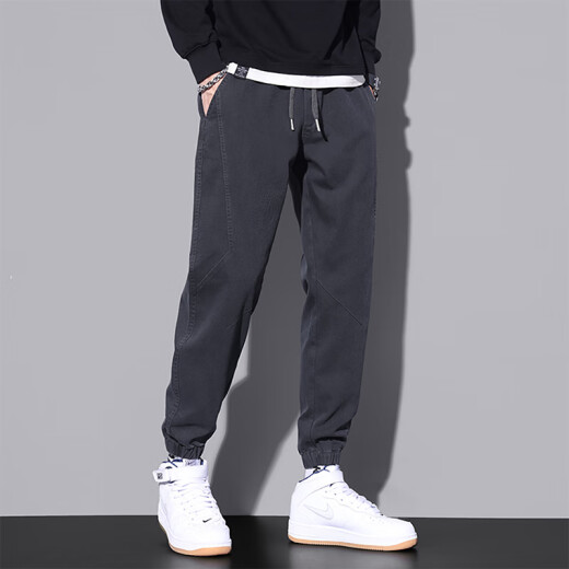 Jewish Casual Pants Men's Spring y Autumn New American Fashion Brand Pants Pants Tying Foot Foot Sports Sports 9859 Gray Plus Velvet + 9859 Gray Plus Velvet M