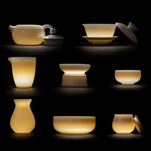 SUSHI CERAMICS Kung Fu Tea Set Dehua Mutton Fat Jade White Porcelain Cover Bowl Teapot Tea Washer Tea Can High-end Mid-Autumn Souvenir