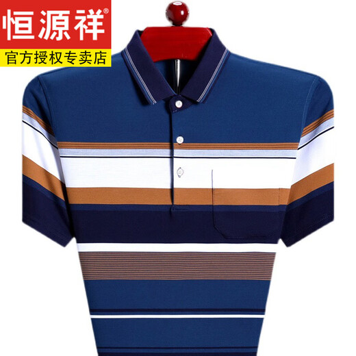 Hengyuanxiang 100 coton pur t-shirt à manches courtes à manches de polo à rayures à rayures masculines confortable et respirante de l'âge moyen et âgée de papa Suit bleu [coton pur] NZC1098-ST750 165 / m Suggestion-120Jin [Jin est égal à 0,5 kg]