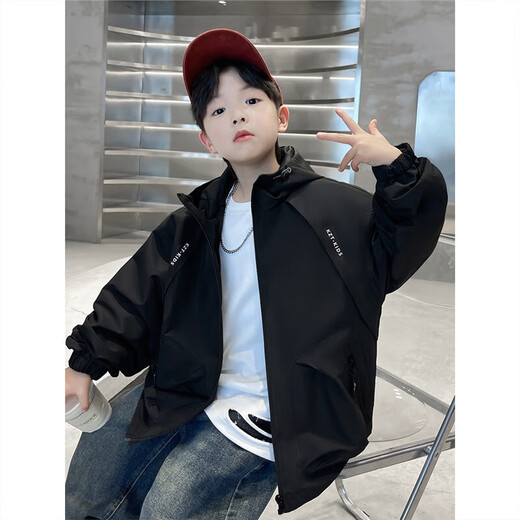Boys' Jackets Children's Jackets Autumn Outdoor Tops 2025 Spring and Autumn New Boys Hooded Jackets DS-JK22 Black Spring and Autumn 160cm
