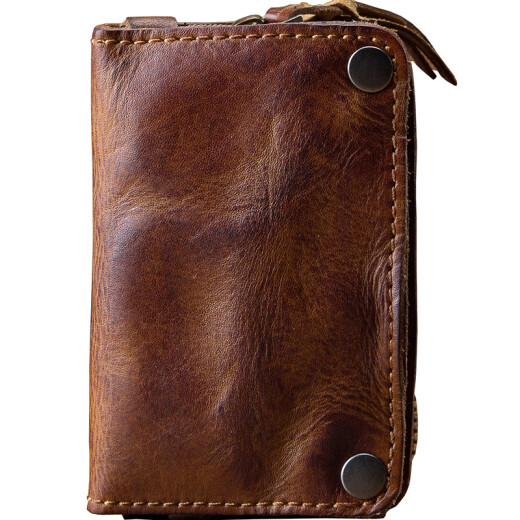 Simple / nature handmade pure cowhide key bag men's genuine leather multi-functional car key bag vegetable tanned leather coin purse waist zipper small bag brown