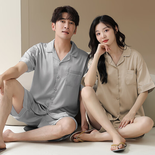 莫代尔高品质情侣睡衣男女夏季冰丝凉感新款短袖短裤家居服男女士薄款 女09M16802 M