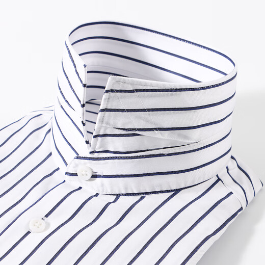 Camisa de hombres a rayas de concha (concha), camisa de manga larga, 100 algodón puro de doble cadena, tops casuales de negocios antideslizantes y anti-jorros, ropa de hombre versátil, 1047 rayas azules y blancas, 39