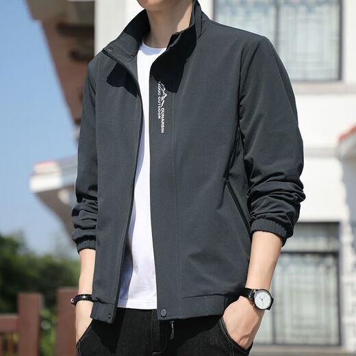 Donkey Fox Autumn Thin Men's Jacket Stand Collar 2024 New Tops Spring and Autumn Casual Pilot Jackets D9980 Dark Gray 3XL 145-160Jin Jin is equal to 0.5 kg