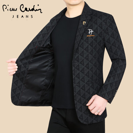 Pierre cardin woolen suit jacket men's autumn and winter business casual tweed suit single piece middle-aged daddy slim fit knit blue gray XL 180