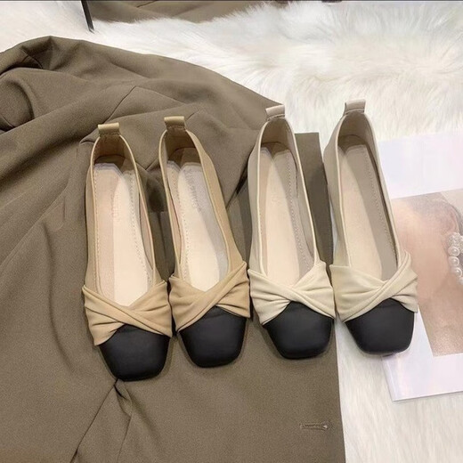 Qiao yi wan wan feng zapatos planos suaves suaves 2025 Spring y otoño Nuevo estilo con falda zapatos de abuela Mary Zhen Women's Shoes Apricot Color [Tamaño 38]