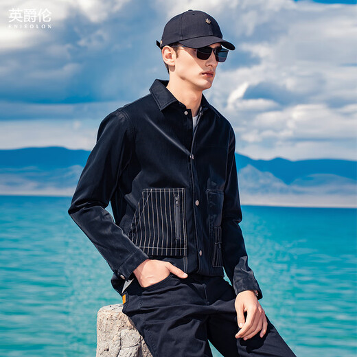 英爵伦（Enjeolon）英爵伦 秋季男士帅气PU皮衣 复古休闲翻领机车皮夹克条纹外套 黑色 170/100A(M)