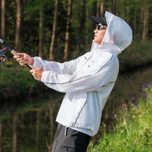 Bosideng (BOSIDENG) sun protection clothing men's summer outdoor fishing clothing anti-UV contrasting stripes wind-feeling wave particles breathable and cool jacket daylight white 8148 M 175/96A