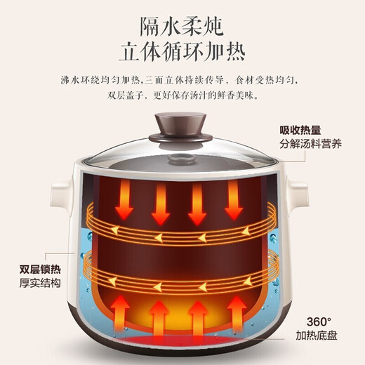 SUPOR electric stew pot 2.5L capacity multifunctional electric stew pot soup pot purple pottery liner water-proof stew pot stewing soup health porridge pot purple pottery 4 gallbladder upgraded version purple pottery liner 2.5L