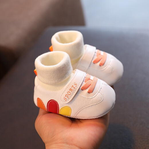 兔兔大文婴幼儿鞋子春秋季0-1岁学步袜6-12个月宝宝防掉棉鞋脚套软底不掉 橙色罗口 软底不掉鞋 1双 均码 内长13cm（适合0-13个月）
