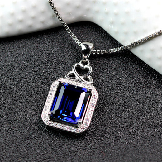 DRJEFUN rectangular tanzanite sapphire pendant necklace, women's blue tanzanite necklace set with diamonds and silver jewelry, rose gold (main stone 10X12mm) with chain