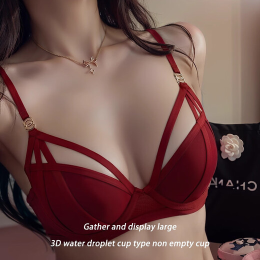 Victoria Palace Zodiac Year Red Bra Sexy Festive Wedding Bride Underwear Set Sexy Small Breast Push Up Bra Red 75C