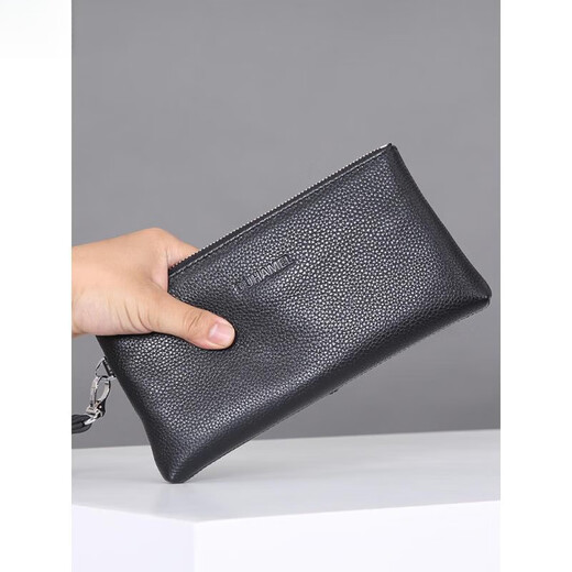 BARNOROO Men's Genuine Leather Clutch Calfskin Fashion Full Leather Clutch Bag Large Capacity Soft Leather Mobile Phone Bag Wallet D701-3 Large