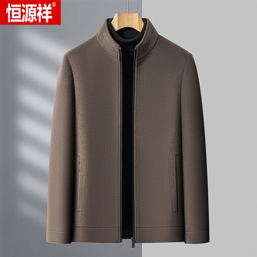 恒源祥（HYX）双面呢羊毛外套可脱卸鹅绒内胆男士冬季立领短款加厚款夹克 驼色 180