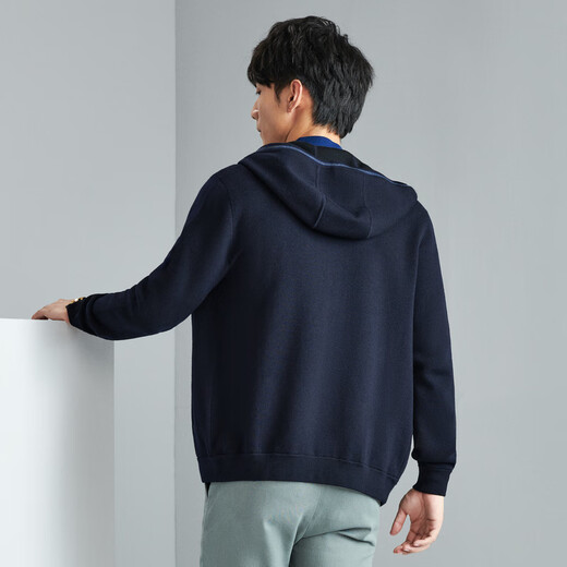 
EMZ Ordos [ultra-light wool] Men's cardigan jacket casual knitted long-sleeved short hooded cardigan Navy M 170/88A
