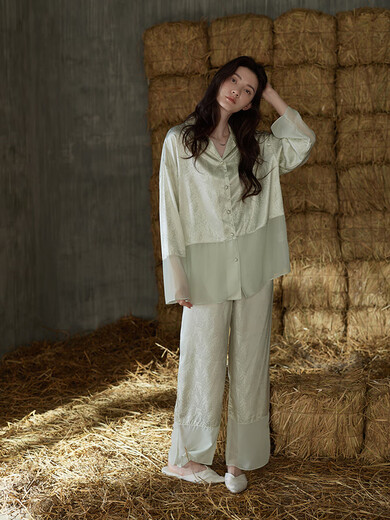 Tonyu (Tongyu) Tonyu 2024 Nuevo pijama de seda de hielo y nieve para mujeres en primavera y otoño, la ropa para mujeres holgadas de manga larga se adapta a las mujeres S3880 l