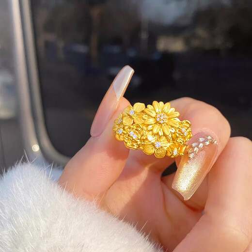 Mercantia gold-plated silver ring Shenzhen Shuibei gold blossom ring open ancient method plain ring ring for girlfriend's birthday blossom ring open ring - total weight about 8 grams 0.5 grams