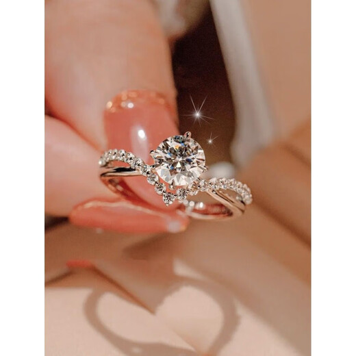 Feiyu Fat Donglai's same style, focusing on high quality, moissanite diamond platinum ring 18k rose gold double T opening female shell crown female ring 1 carat women's size 17