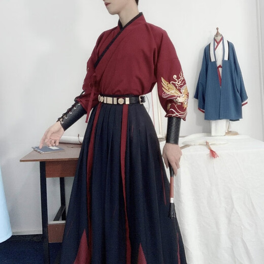 Sichuan Falcon Hanfu erwachsener männlicher Held -Gelehrter Altes Kostüminininnenin schwarzer Seidenhirsch Jinyiwei Tang Anzug junger Master Performance -Kleidungsklasse Kleidung Zhufeng + Belt + Wristguard + Fan xl