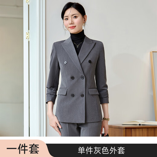 Gesaiya business formal women's long-sleeved suit suit women's double-breasted professional suit spring, autumn and winter interview commuter suit black jacket + B259 bell bottoms XL