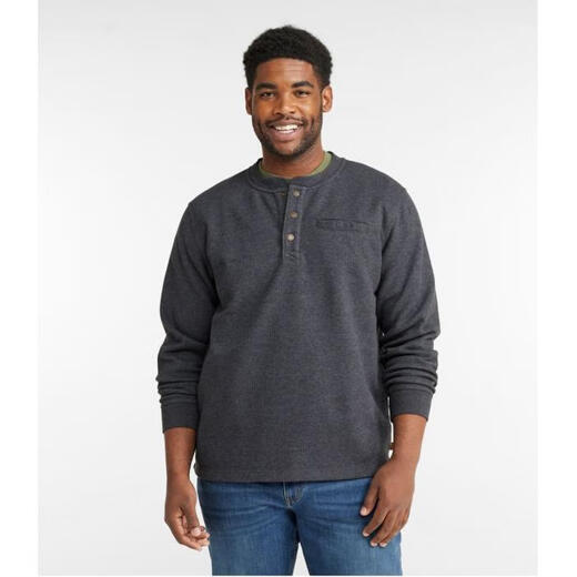 L.L.Bean men's sweater Henry shirt casual sports pullover autumn and winter velvet thickened warm top middle-aged and elderly dad wear Green Heather green L suitable for bust 116-122CM