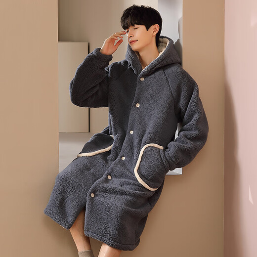 Yu Zhaolin Autumn and Winter Coral Velvet Pajamas Long Pajamas Bath Men's Velvet Thickened Extra Long Flange 2025 New 25 Years New NSCBF-Star Gray Pajamas Men L Recommended 90-135Jin Jin equals 0.5 kg