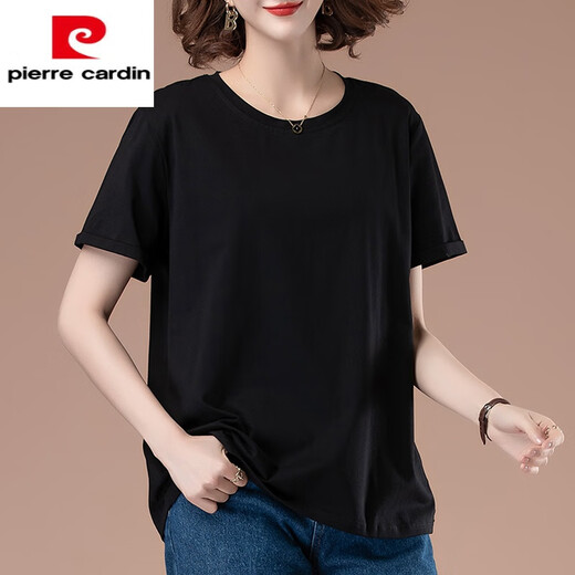 皮尔卡丹（pierre cardin）中年夏装短袖t恤女纯,棉薄款尺码宽松休闲胖m显瘦百搭上 白色【9896款】棉95%氨纶5% L 100-115斤