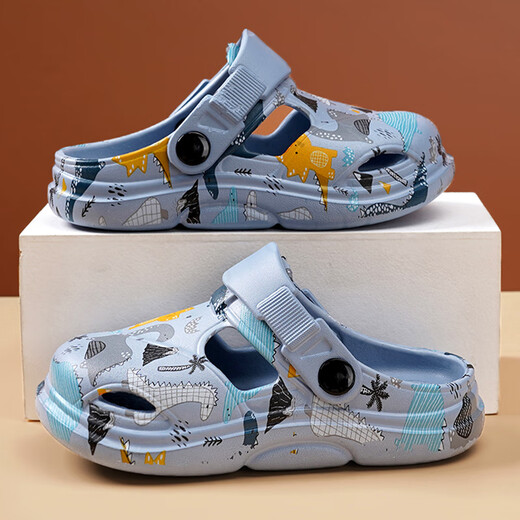 鸿星童尓克男童拖鞋夏款室内防滑2025新款儿童两穿洞洞鞋男孩沙滩鞋夏天 A5802蓝色 单层 32 码