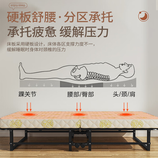 午憩宝折叠床单人双折床出租房行军床办公室午睡床硬板陪护折叠海绵床 【亲肤针织床面】海绵+木板-60CM