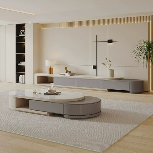 
Dice coffee table TV cabinet light luxury modern cream style living room household small apartment rock table tea table TV cabinet combination telescopic TV cabinet
