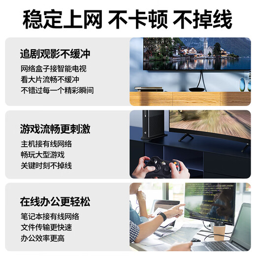 Shanze Category 6 network cable CAT6 Gigabit pure copper flat network cable Computer broadband home monitoring network connection finished jumper white 0.5m BBP6005