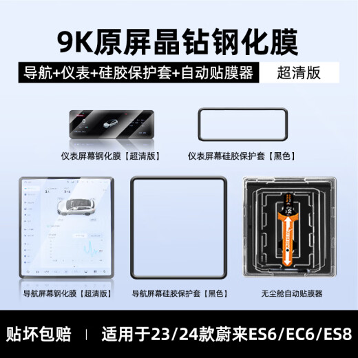 VWK NIO ES678/EC67/ET57T/ES7 PELÍCULA TEMPLADA DE PRENDIDA CENTRO CAST CASTOR CASE PROTECTIVO DE INTERSOR NIO ES6/EC6/ES8 Película automática [conjunto de cuatro piezas] Película de alta definición