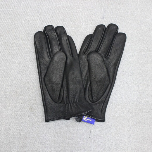 Genuine leather gloves for men and women in autumn and winter velvet thickened warm deerskin gloves for riding and driving motorcycles thin black velvet style (L)