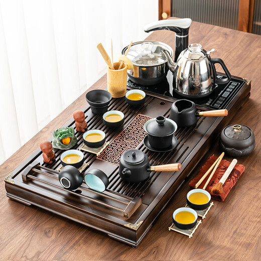 Tang Yun's ingenious tea set set, household integrated tea tray and tea table, fully automatic glass kettle, tea cup, complete gift set, Kung Fu tea set, model 02 Fu Yun + Zisha Kung Fu, stainless steel, fully automatic