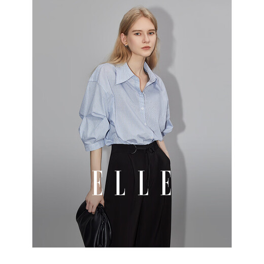 ELLE French fashion style age-reducing striped shirt for women 2026 spring new design loose niche top striped M
