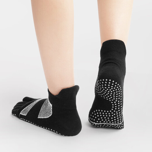 Huodiniao Autumn and Winter Yoga Socks Men's Pilates Toe Socks Anti-Slip Socks Adult Indoor Fitness Running Sports Floor Socks Men's Anti-Slip Toe Socks - Black 2 Pairs