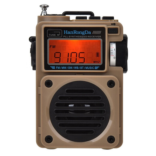 Hanrongda 701 Multifunktionsfunk-Radio-Upgrade-Version Multi-Band-Bluetooth-Plug-in-Karte Kleiner Audiouhr Steuerungsschalter großer Lautsprecher Wüstengelb Standard: Ladekabel + Lanyard + Speichertasche