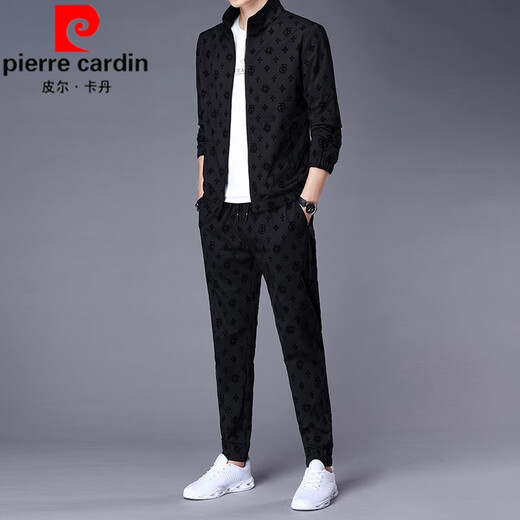 
Pier Cardin plus fleece casual sports suit for men 2025 spring and autumn new trendy jacket with fashionable men's clothing set 6629 black suit [top + pants] plus fleece 2XL [141-160Jin[Jin equals 0.5 kg]]