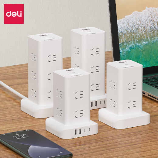 得力（deli）立式插座 插排/排插/插线板/接线板/拖线板 总控8位+2USB+2TYPE-C全长1.8米 过载保护 LU5052