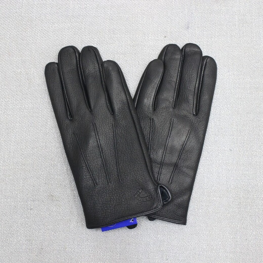 Genuine leather gloves for men and women in autumn and winter velvet thickened warm deerskin gloves for riding and driving motorcycles thin black velvet style (L)
