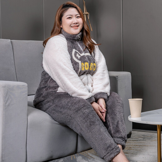 Jinzhiyan Koralle Velvet Großgröße Pyjamas für Frauen verdickte Samt Herbst und Winter plus Fett Plus Größe Fett Mm200jin [Jin entspricht 0,5 kg] Home Clothing Winter Stil WB6625 Green Button Samt 5xl [Empfohlenes Gewicht 200-240jin [Jin Equals garvales 0,5 kg]]]]