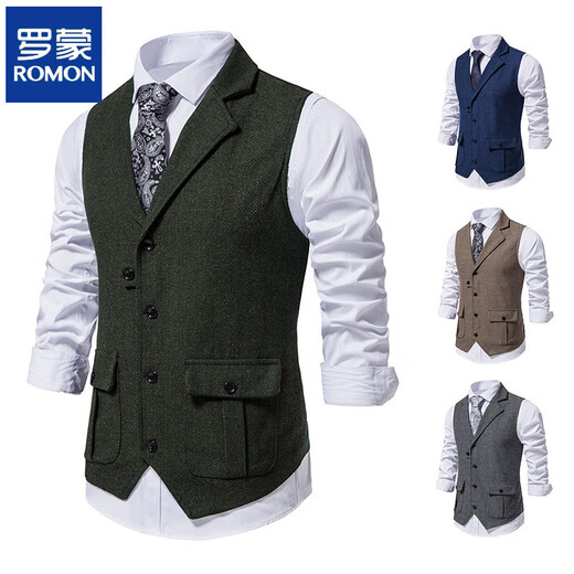 
Roman vest men's British suit collar retro ironing vest casual large size tweed horse clip gray S (approximately suitable for 173-180 high 160 Jin [Jin equals 0.5 kg] inside)